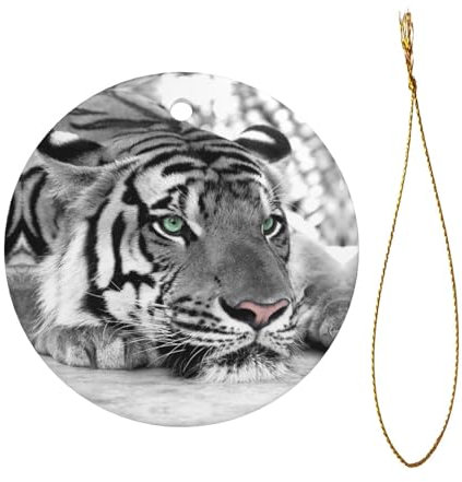 Tiger Leopard Weihnachtsdekoration, Weihnachtsbaumschmuck, Druck, rund, Keramik, hängende Ornament für Zuhause, Party-Dekoration
