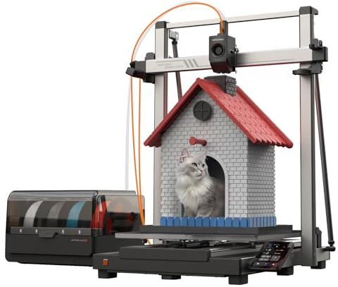 Anycubic Kobra 3 Max Combo 3D-Drucker Mehrfarbig, Trocknung Filament während des Drucks, 600 mm/s Schnelles Drucken, Vollautomatische Kalibrierung, Intelligentes Drucken