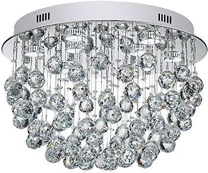 Queeucaer LED Deckenleuchte Rund K9 Kristall Deckenlampe Kronleuchter Beleuchtung 9 Licht,Wohnzimmer, Esszimmer, Schlafzimmer
