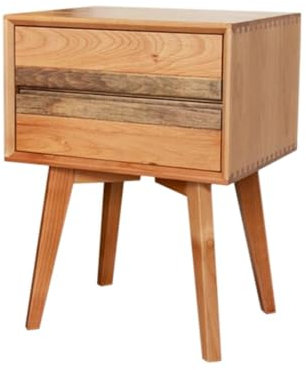 ShAzanz Mesa Auxiliar Mesita De Noche/Mesa Auxiliar, Mesita De Noche De Madera De Cerezo, Mesita De Noche con 2 Cajones, Madera Maciza Montaje Sencillo