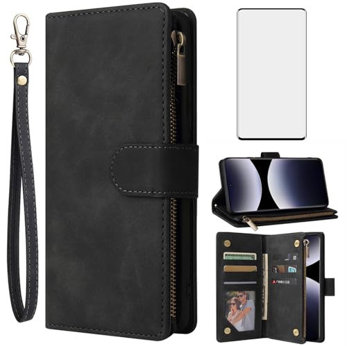 Asuwish Mobile Phone Case for Xiaomi Redmi Note 14 Pro 5G/14Pro 4G/Note14 Pro Plus/Poco X7 Case with Screen Protector and Card Slot Foldable Leather Wallet Stand 14Pro+ Pro+ + Mobile Phone Case Black