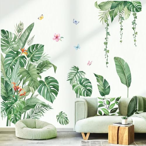 decalmile Pegatinas de Pared Hojas Plantas Tropicales Vinilos Decorativos Palma Hojas Verde Vid Colgantes Adhesivos Pared Dormitorio Salón Oficina