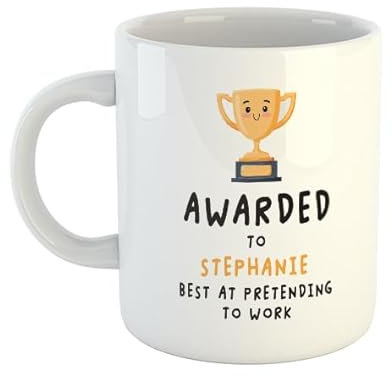 Awarded to [Name]: Best at Pretending to Work Mug | Funny Personalised Office Mugs | Work Colleague Customised Cup | Coworker Leaving Presents | New Job Novelty Gifts | For Him or Her