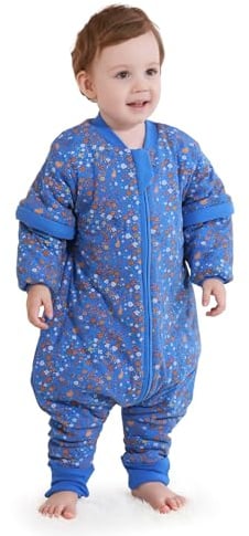 Baby Schlafsack mit Beinen Warm gefüttert winter kinder schlafsack abnehmbaren Ärmeln，Junge Mädchen Unisex Schlafanzug (6-18 Monate(baby height 75-85cm))