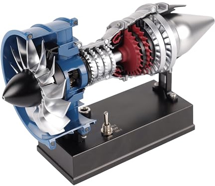 DM122 Mini Metal Turbofan Engine Model Kit That Works, 170+ Parts 1:14 Scale All-Metal Jet Engine Model with Semi-Sectional Transparent Cover, STEM Educational Assembly Kit, Desk Decoration Gift
