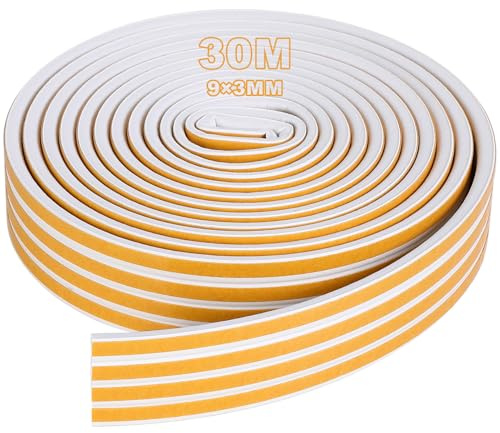 AiQInu Joint Fenetre Isolation, Joint De Porte D'Entrée, 1 Rouleaux 9mm x 6mm x 30m | Ignifuge | Isolation Thermique Et Acoustique