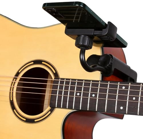 Elecora Guitar Head Phone Holder, Universal Smartphone Mount for Guitar Ukulele Plastic 360° Rotating and Adjustable Suitable for Live Broadcast Streaming Online Teaching Video Recording