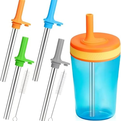 NCYOEW Replacement Straws for Zak Designs Kelso 15OZ and 12OZ Water Bottle, Metal Straws with Cleaning Brush, Pack of 4