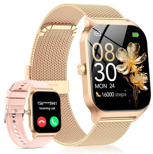 Smart Watch for Women, Answer/Make Call, 1.85HD Ultra-Clear Screen Fitness Watch with Heart Rate/Sleep/SpO2, 120+ Sport Modes, IP68 Waterproof Fitness Tracker, Smartwatch for Android/iOS Gold Pink