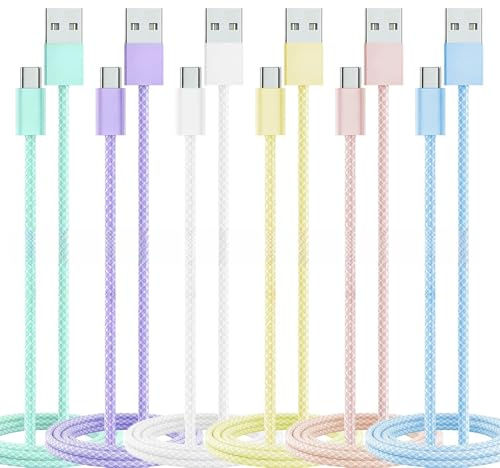 6 Pack USB C Charger Cable USB to USBC cable, Fast Charging Cord with 1M 2M 3M Multi Color, compatible with iPhone 17 16 15 Series MacBook Pro iPad Pro Samsung Galaxy S24 Ultra and More