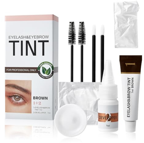 Wimpernfarbe und Augenbrauenfarbe Set, 2-in-1 Augenbrauenfarbe für natürlich volle Wimpern und Augenbrauen, einfache Anwendung & Salon-Schönheit für zu Hause, Wimpernfarbe Braun 7 ml