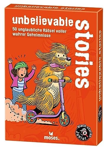 moses. 51467 Kartenspiel für Kinder ab 8 Jahren, 50 unglaubliche Rätsel voller wahrer Geheimnisse Black Junior-Unbelievable Stories