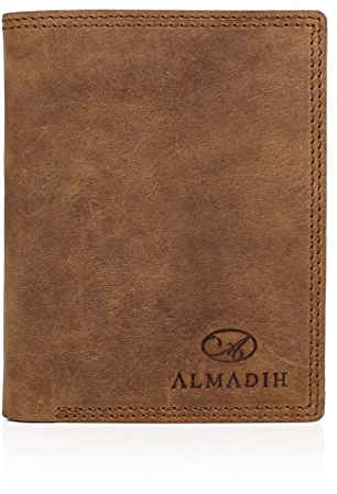ALMADIH Leder Portemonnaie Hochformat RFID Schutz 12 Kartenfächer Rindsleder mit Geschenkbox (P1H-BV) Herren Börse Geldbörse Geldbeutel Portmonee Brieftasche Herrenbörse Unisex braun (P1H Vintage)