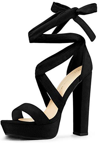 Allegra K Sandales à Talons compensées à Lacets pour Femme Noir 38