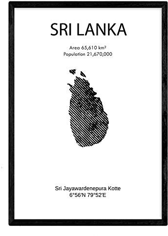 Nacnic Sri Lanka Plakat. Blätter von Ländern und Kontinenten. A4-Format mit Rahmen