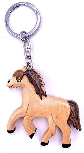H-Customs Pferd Hell trabend Holz Edel Handmade Schlüsselanhänger Anhänger