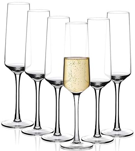 Amisglass Champagne Flutes Set of 6, Lead-free Clear Crystal Glass, Crystal Clear Clarity, Classic and Seamless Tower Design, Quality Sparkling Wine Stemware Set - 280ML