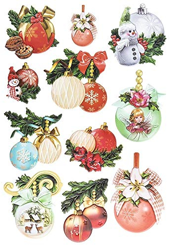 Ideen mit Herz Stickerbogen 3-D Relief-Sticker | Aufkleber | Hochwertig geprägt mit 3-D-Effekt | Din A4 Bogen mit verschiedenen Motiven (Weihnachtskugeln)