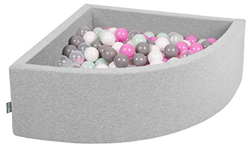KiddyMoon Piscine À Balles pour Bébé Quart Angulaire 90X30cm/200 Balles 7Cm Fosses À Boules Jouet Enfant, Gris Clair:Transparent/Gris/Blanc/Rosa/Menthe