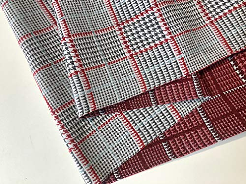 Royalty Gobelin Tissu imprimé pied-de-poule pour rideaux et tapisserie – 280 cm de large – Motif géométrique rouge et gris (vendu au mètre)