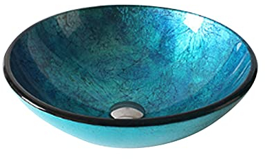 Cuarto De Baño De Cristal Templado Buque Fregadero, Lavabo De Vidrio, Tocador De Baño Tazón De Fuente Redondo,Azul