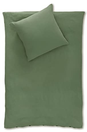 jilda-tex Bio-Bettwäsche Musselin Medina 100% Bio-Baumwolle Knitterlook Bügelfrei Uni Made in Green (Grün, 155x220 + 80x80 cm)
