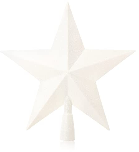 COM-FOUR® Christbaumspitze in Stern-Form - Weißer verzierter Stern für die Weihnachtsbaum-Spitze - Weihnachtsbaumschmuck - farbenfroher Christbaum-Schmuck aus Kunststoff