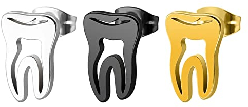 Skcess Ohrring Mädchen Schwarzes Gold Silber, Ohrstecker Edelstahl Zahn Schmuck Für Damen