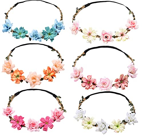 6 Stück Blumen Krone Stirnband Blumenkranz Haarband Hochzeit Haare Girlanden Haarkranz Krone Braut Brautjungfer Kopfschmuck für Damen