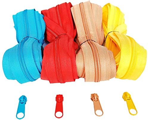 rumitpan Endlosreißverschluss 5mm 12m Nylon 4 Farben mit 20 Schieber und 30 Endstück, Reißverschlüsse spiralförmig Meterware teilbar 3cm breit für Kleidung Tasche Gepäck Bettzug Zelt