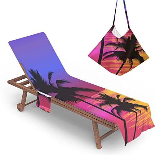 Highdi Housse de Chaise de Plage 3D Couverture de Serviette de Chaise Longue avec Poche Housse de Serviette de Chaise Longue en Microfibre pour Piscine, Bain de Soleil (75x210cm,Crépuscule)