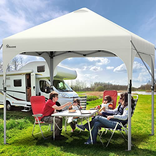 YITAHOME 2,5 x 2,5m wasserdichte Pavillon Faltpavillon, Faltbarer Pop up Pavillon Outdoor Anti-UV Gartenpavillon Höhenverstellbarfür Alle Jahreszeiten Für Party Camping Märkte Pool Festival, Weiß