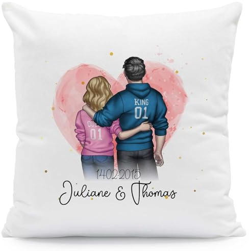 GRAVURZEILE Bedrucktes Kissen mit Konfiguration - Pärchen - Umfangreich anpassbares Motiv zum selbst gestalten - Persönliches Geschenk für Paare zum Valentinstag - Größe: Mit Füllung