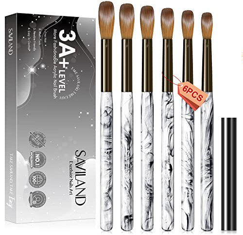 Saviland 6PCS Pinceaux Acryliques pour Ongles, Pinceaux à Ongles Absorbant Professionel pour Poudre Acrylique, #4/8/10/12/14/16 Pinceaux Nail Art pour Ongle en Acrylique