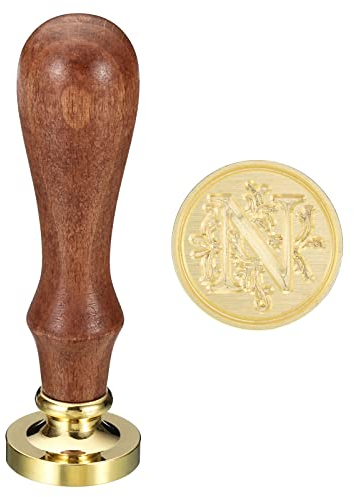 PATIKIL Alphabet N Wachs Siegel Stempel Initiale Buchstabe Siegel Wachs Stempel Klassisch Retro Abnehmbarer Messingkopf Hölzerne Handgriff für Umschlag Einladungskarten Stil 3