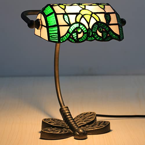 Uziqueif Lampe de banquier, Tiffany Lampe de Table, Verre Multicolore Retro Petite Veilleuse Salon Chambre Chevet