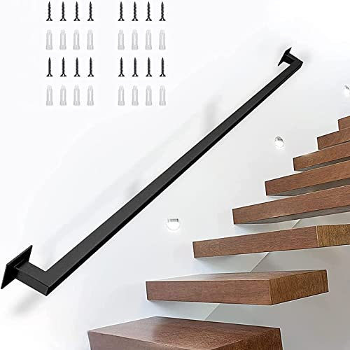 Pasamanos de escalera negro, 30-600 cm Pasamanos cuadrados de escalera Barandilla industrial galvanizada Montaje en pared Pasamanos Pasamanos de hierro forjado Pasamanos para decoración del hogar ( Si