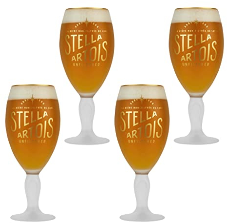 GarageBar | Stella Artois Glass | Stemmed Chalice Beer Glass | Official Merchandise | Comes with 2X Beer Drip Mats (4, Unfiltered - Pint/20oz)