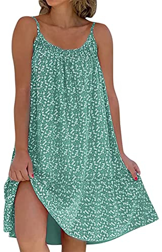 GRMLRPT Vestiti Donna Maxi Floreale Casuale Diviso Abito Senza Spalline Vestito Donna Elegante Senza Maniche Abiti Corto (Verde,M)