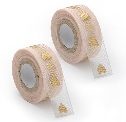 Lot de 2 rouleaux de ruban de satin blanc imprimé en forme de cœur En tissu Pour artisanat, emballage cadeau, fleurs, fête de mariage, décoration de mariée (1,5 cm x 9 m)