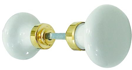 1001 POIGNEES Bouton double ROND 250161 Porcelaine Limoges blanc sur Laiton poli