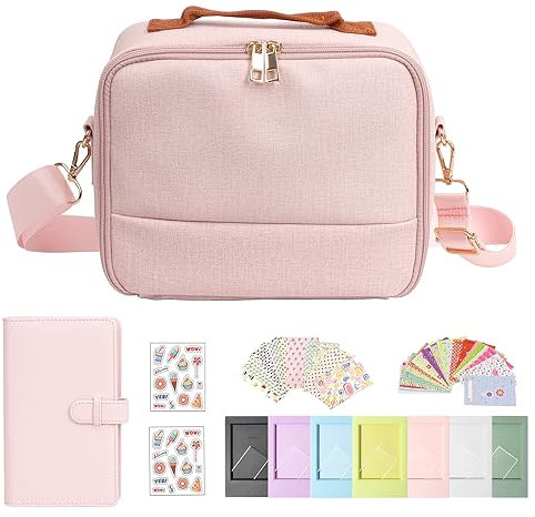 wogozan Étui pour appareil photo instantané Instax Mini 12/11/9/8/7+ avec mini album photo et cadres, autocollants DIY – Rose