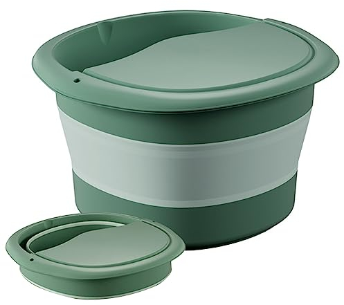 Foot Soaks, Collapsible Foot Bath 11.02x10.83x9.06inch Foldable Foot Bath Bowl Deepen Foot Soak Bowl with Massage Spot with Lid for Travel Home Massaging Tools Green