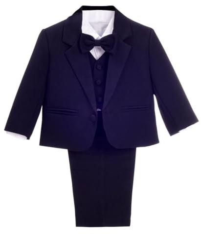 Lito Angels Kleinkind Anzug Jungen Hochzeit, 5 Teiliges Set (Sakko, Weste, Hemd, Hose & Krawatte), Dunkelmarine, Größe 6-7 Jahre 122 (Tag-Nummer 07)