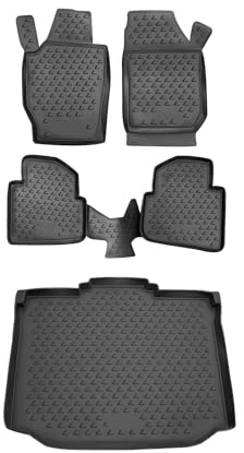 OMAC Fußmatten & Kofferraumwanne Set kompatibel mit Skoda Yeti 2009-2017 Gummi TPE Schwarz 5X