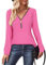 Gemulate Long Sleeve Slim fit Tops for Women V Neck Zipper Sweaters Ladies Lightweight Zip up Blouse Sweatshirt Ribbed Winter Top Hot Pink M