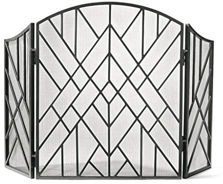 Funkenschutzgitter Kaminschutz for den Innenbereich, 3 Paneele, Zinn, Schmiedeeisen, großer Bildschirm, for den Außenbereich, Metall, dekorative Netzabdeckung, solide, kindersichere Feuerstelle, Zaun,