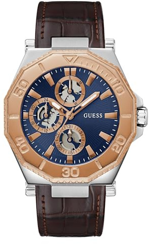 GUESS Herren Uhr Armbanduhr Prime Leder