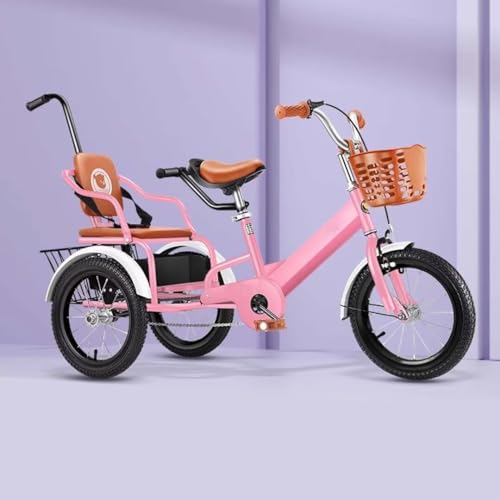 Kleinkind-Dreirad mit hinterem Elterngriff, höhenverstellbarem Sattel und Lenker, Indoor-Outdoor-Cruiser-Dreirad, Kinder-Trikes mit Luftreifen-Speichenrad, Tandem-Trikes mit Rücksitz