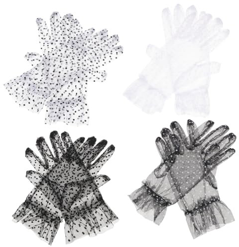 GALPADA 4 Paare Atmungsaktive Spitzen handschuhe khimar hijab elegant Damen Spitzenhandschuhe Fäustlinge für Damen Tea-Party-Spitzenhandschuhe -Spitzenhandschuhe Punktmuster Braut
